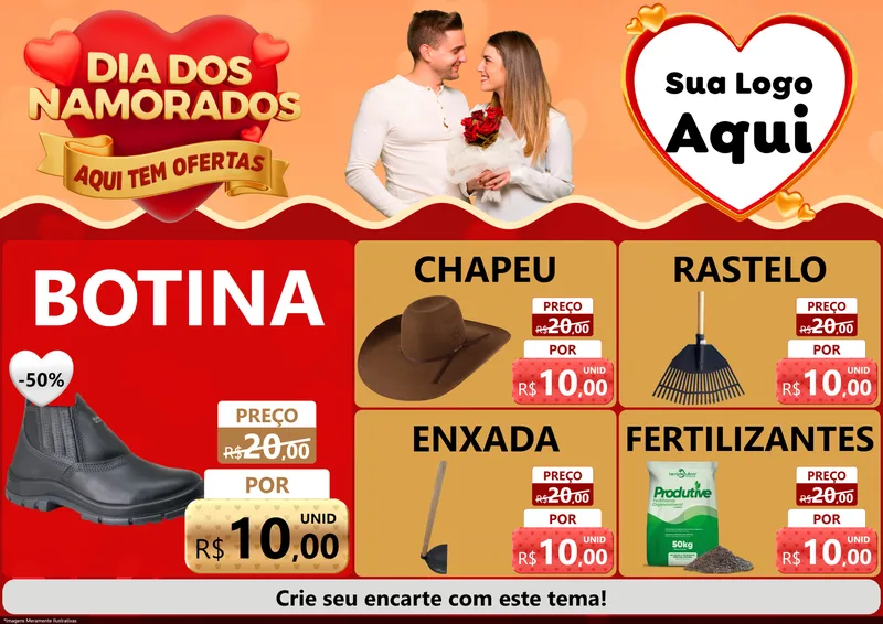 Modelo de Encarte para Encarte A4 Horizontal com o tema Dia dos Namorados - Aqui Tem Ofertas para Agropecuária