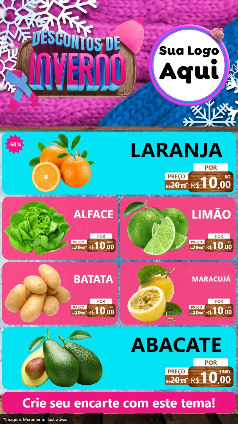 Modelo de TV para TV Vertical com o tema Descontos de Inverno para Hortifrúti