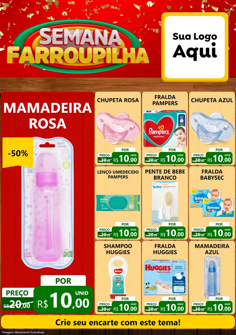 Modelo de Encarte para Encarte A4 Vertical com o tema Semana Farroupilha para Bebês