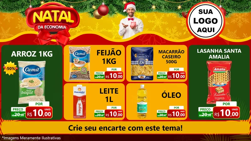 Modelo de TV para TV Horizontal com o tema Natal da Economia para Supermercado