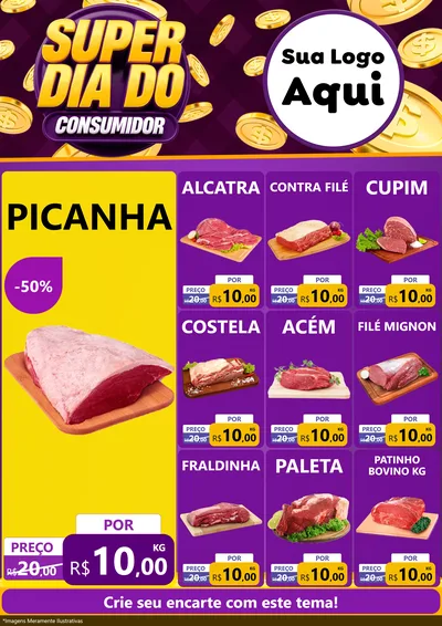 Modelo de Encarte para Encarte A4 Vertical com o tema Super Dia do Consumidor para Açougue