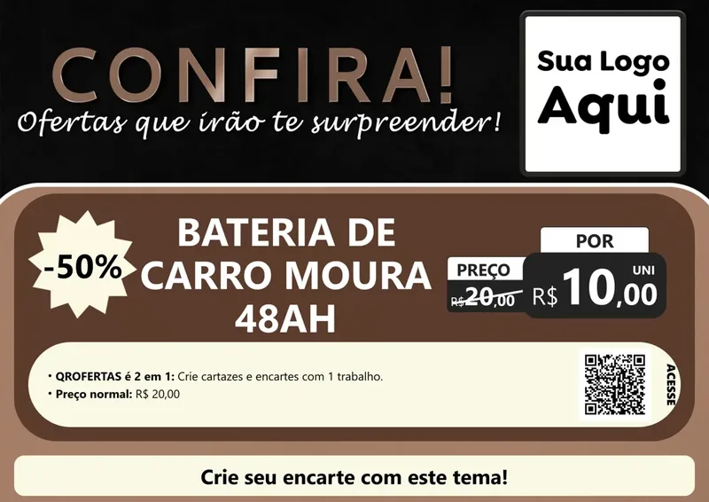 Modelo de Cartaz para Cartaz A4 Horizontal com o tema Confira! Ofertas que irão te surpreender! para Baterias Elétricas