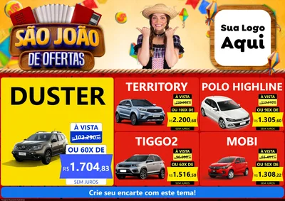 Modelo de Encarte para Encarte A4 Horizontal com o tema São João de Ofertas para Concessionaria de Carros