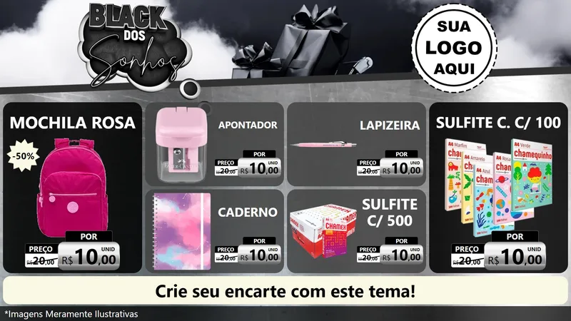 Modelo de TV para TV Horizontal com o tema Black dos Sonhos para Papelaria