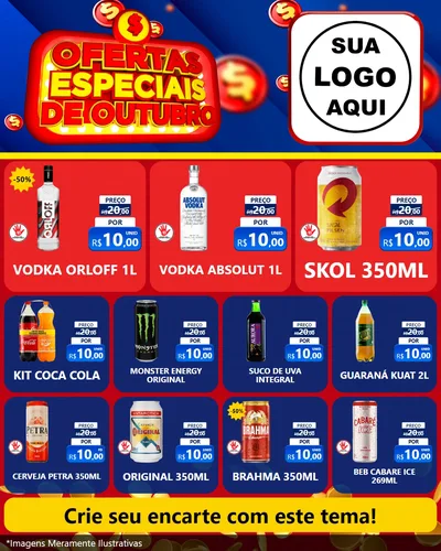 Modelo de Rede Social para Feed Instagram com o tema Ofertas Especiais de Outubro para Distribuidora de bebidas