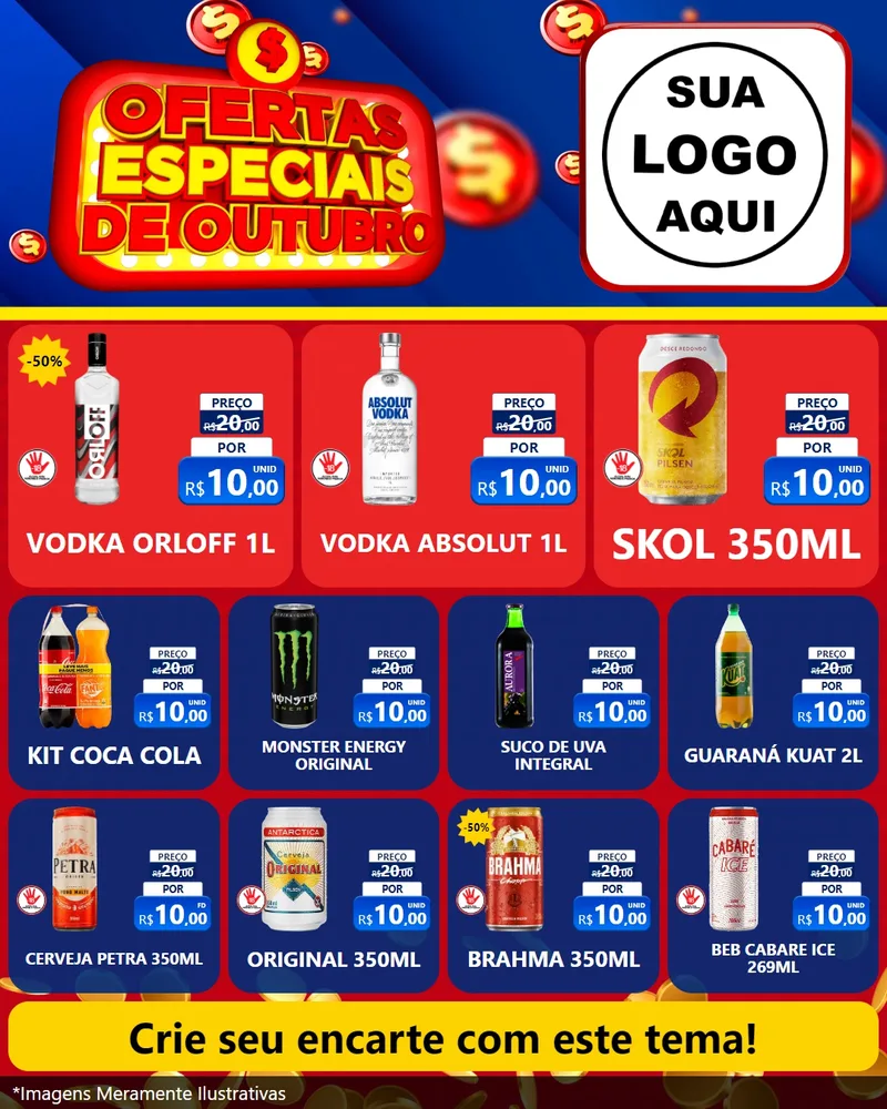 Modelo de Rede Social para Feed Instagram com o tema Ofertas Especiais de Outubro para Distribuidora de bebidas