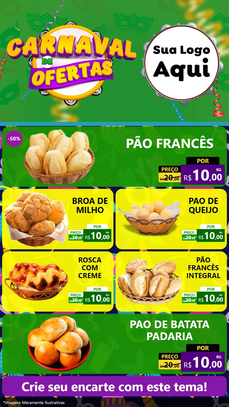 Modelo de TV para TV Vertical com o tema Carnaval de Ofertas para Padaria