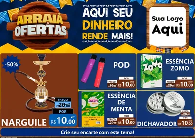 Modelo de Encarte para Encarte A4 Horizontal com o tema Arraiá de Ofertas - Junina para Tabacaria