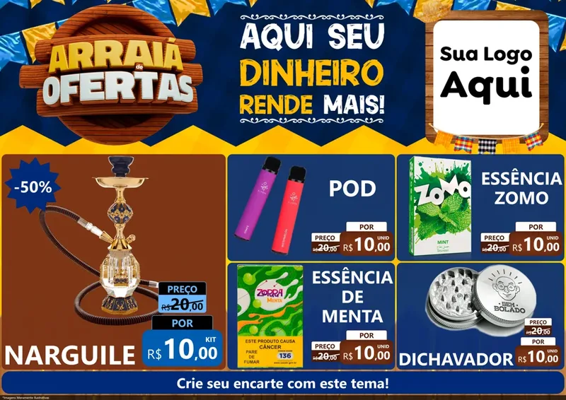 Modelo de Encarte para Encarte A4 Horizontal com o tema Arraiá de Ofertas - Junina para Tabacaria