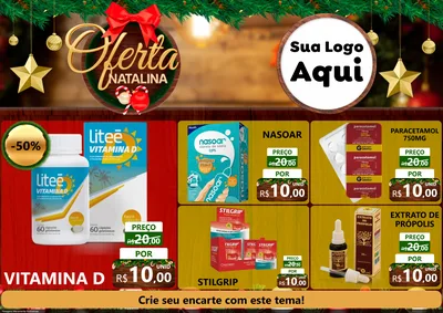 Modelo de Encarte para Encarte A4 Horizontal com o tema Ofertas Natalina para Farmácia