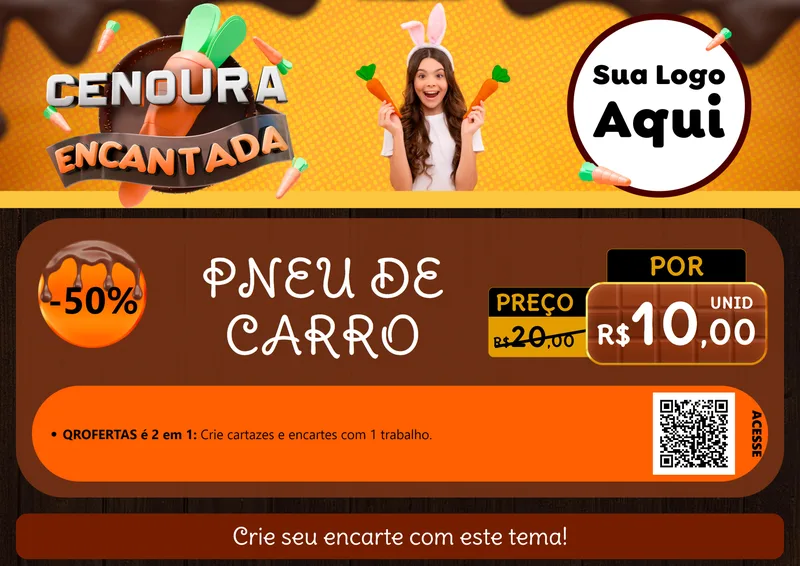 Modelo de Cartaz para Cartaz A4 Horizontal com o tema Cenoura Encantada - Páscoa para Auto peças