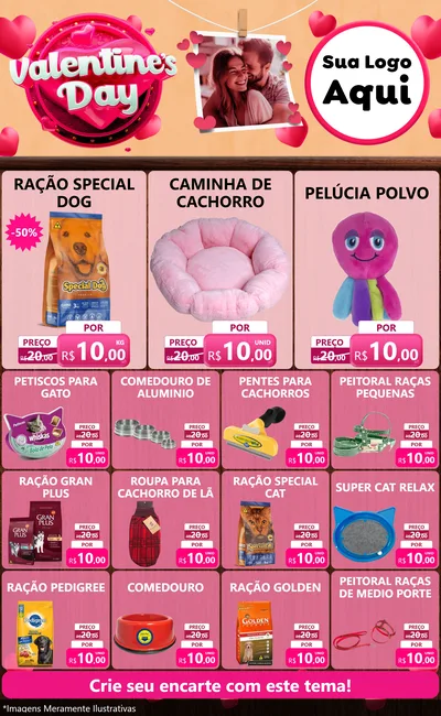 Modelo de Encarte para Encarte Grande com o tema Valentine's Day para Pet Shop