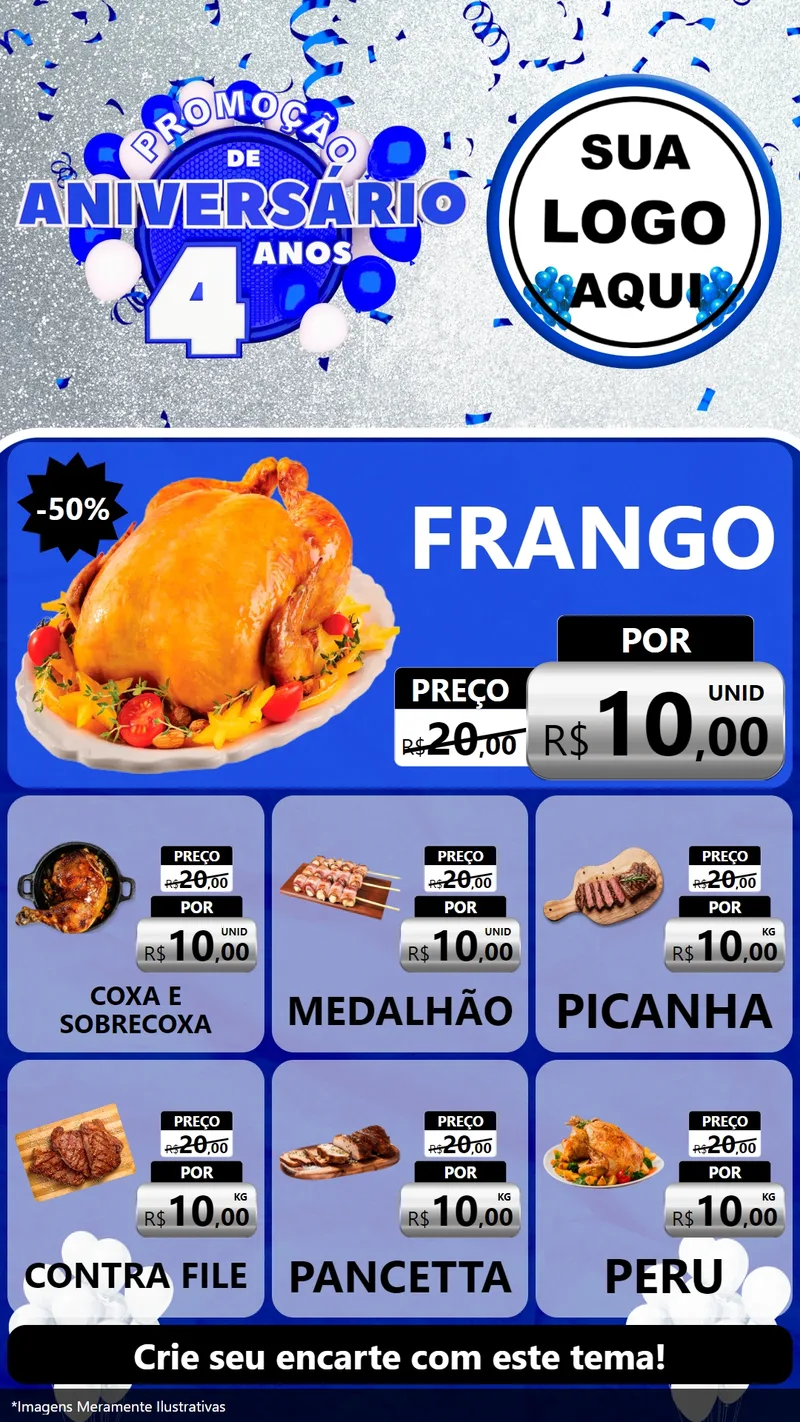 Modelo de Rede Social para Stories com o tema Promoção de Aniversário - 4 Anos para Assados