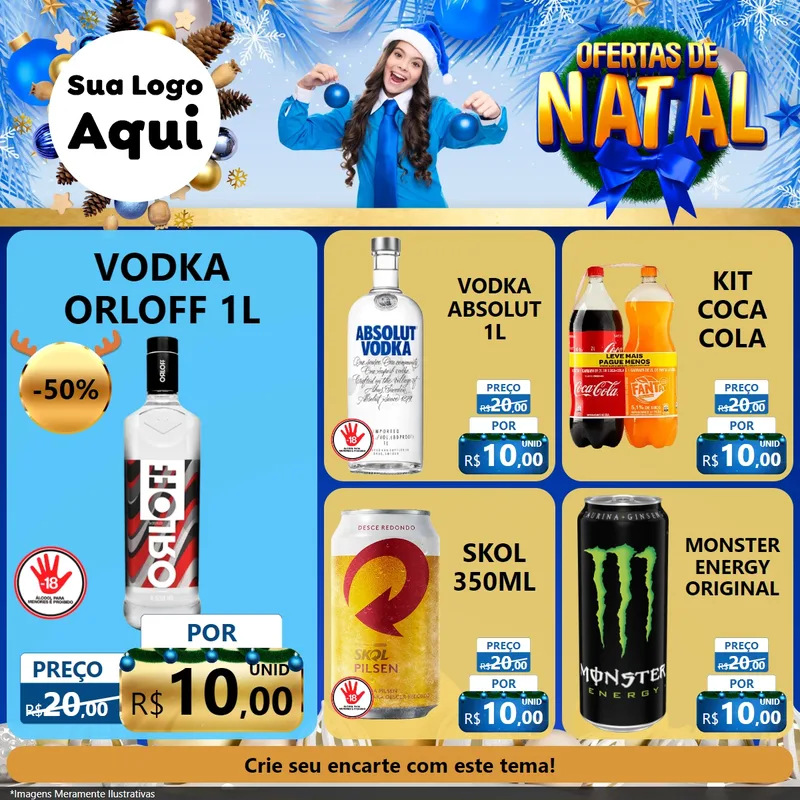 Modelo de Rede Social para Feed Facebook com o tema Ofertas de Natal para Distribuidora de bebidas
