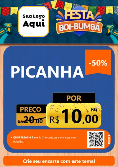 Modelo de Cartaz para Cartaz A4 Vertical com o tema Festa Boi Bumbá para Açougue