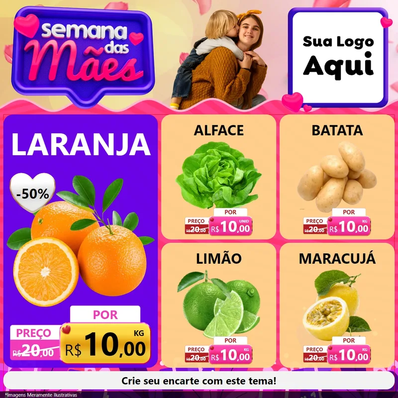 Modelo de Rede Social para Feed Facebook com o tema Semana das Mães para Hortifrúti