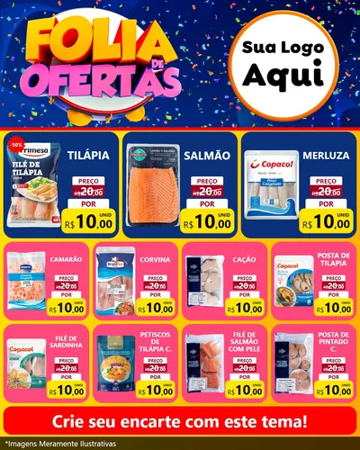 Modelo de Rede Social para Feed Instagram com o tema Folia de Ofertas para Peixaria