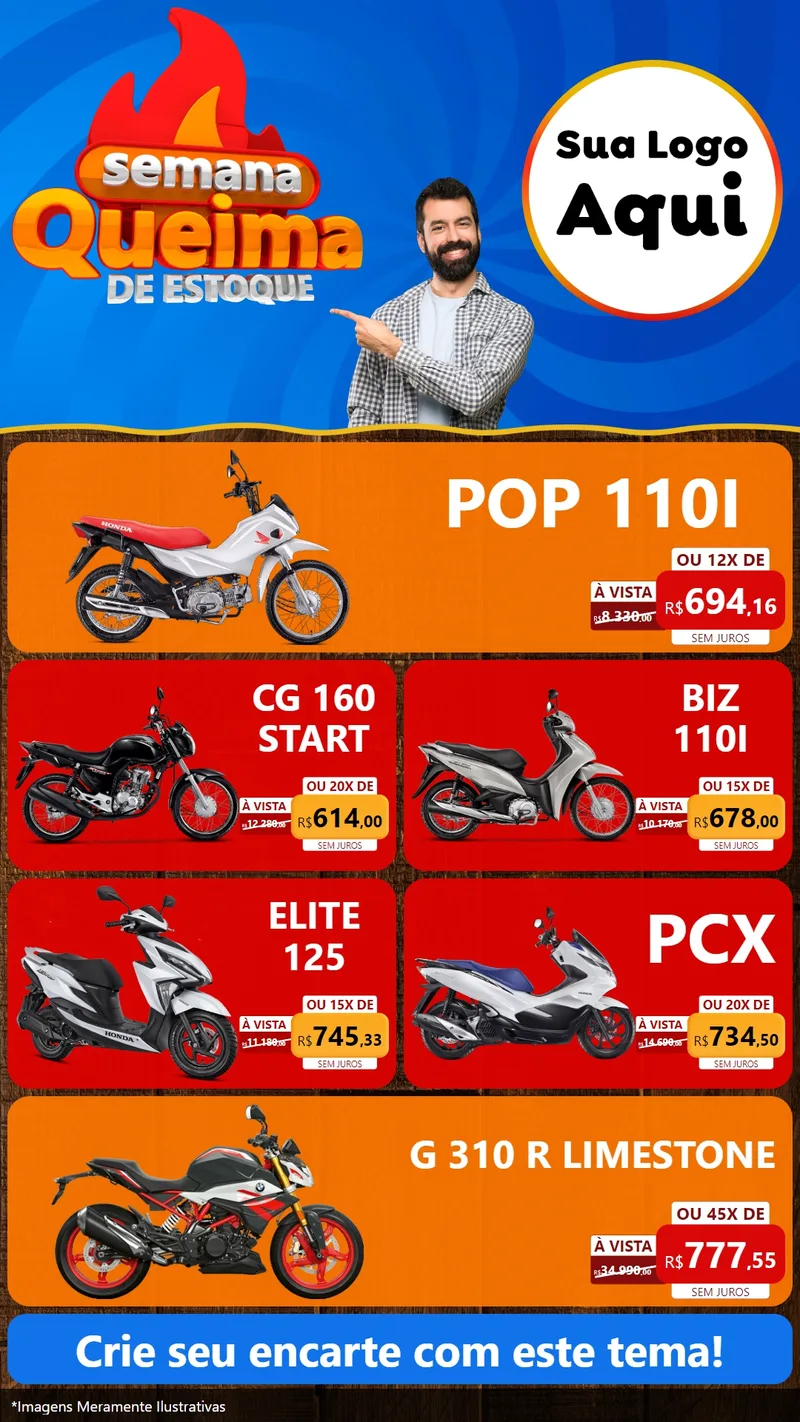 Modelo de TV para TV Vertical com o tema Semana Queima de Estoque para Concessionaria de Motos