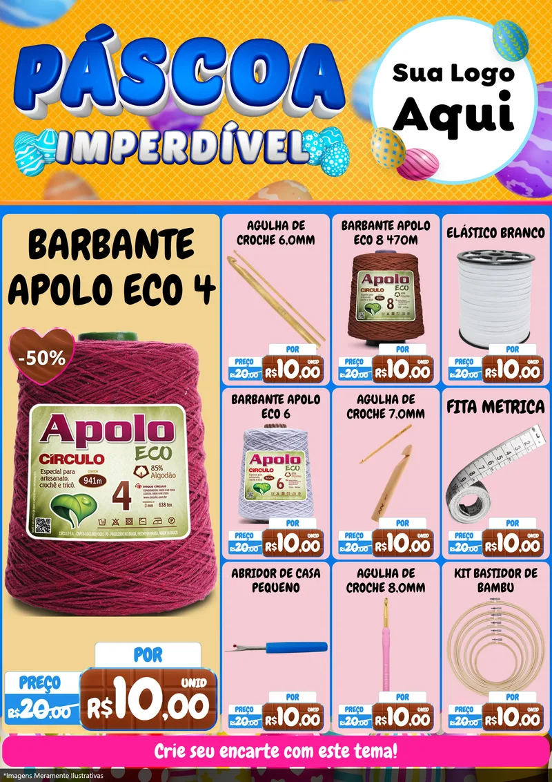 Modelo de Encarte para Encarte A4 Vertical com o tema Páscoa Imperdível para Armarinho e Aviamentos