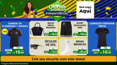 Modelo de TV para TV Horizontal com o tema Ofertas da Semana da Independência para Roupas e acessórios