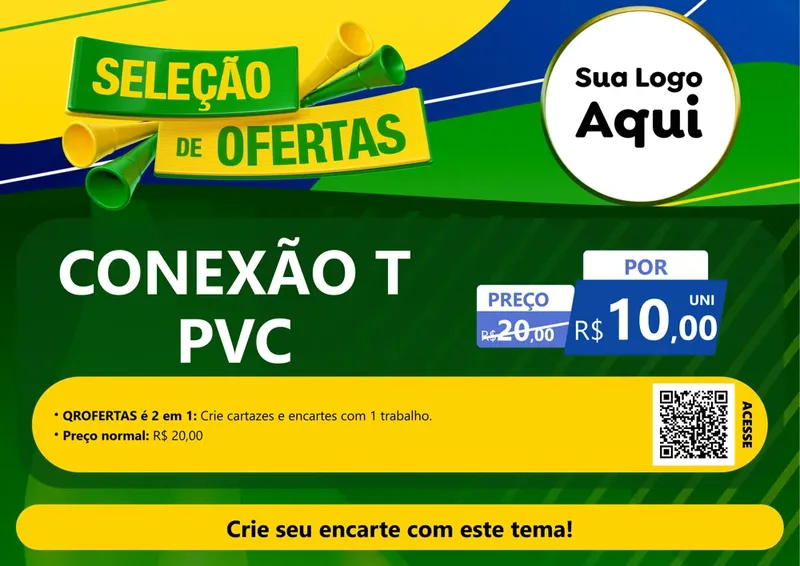 Modelo de Cartaz para Cartaz A4 Horizontal com o tema Seleção de Ofertas - Copa para Tubos e conexões