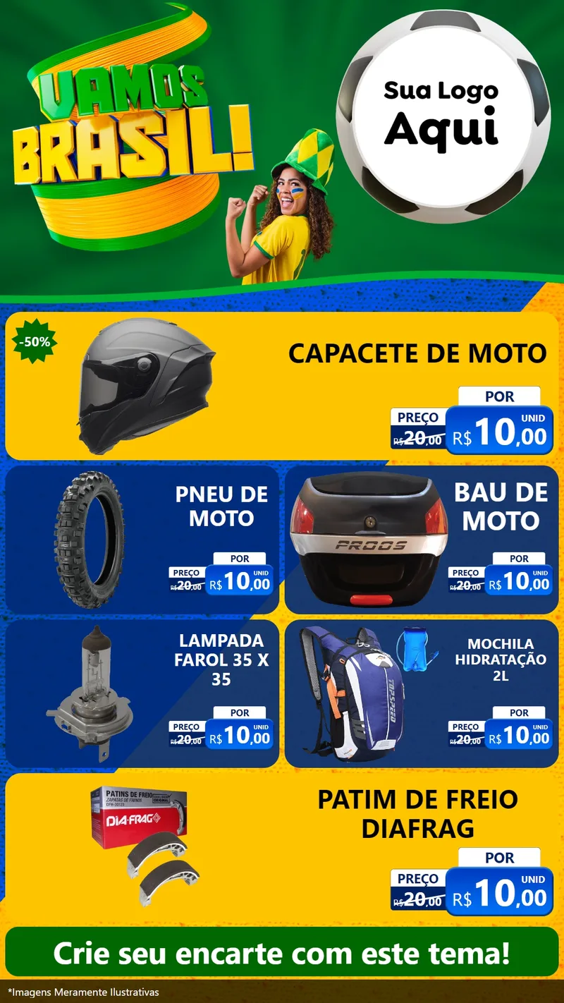 Modelo de TV para TV Vertical com o tema Vamos Brasil - Copa para Moto peças