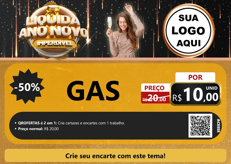 Modelo de Cartaz para Cartaz A4 Horizontal com o tema Liquida Ano Novo Imperdível para Água e gás