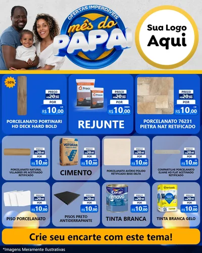Modelo de Rede Social para Feed Instagram com o tema Ofertas Imperdíveis Mês Do Papai para Pisos e revestimentos