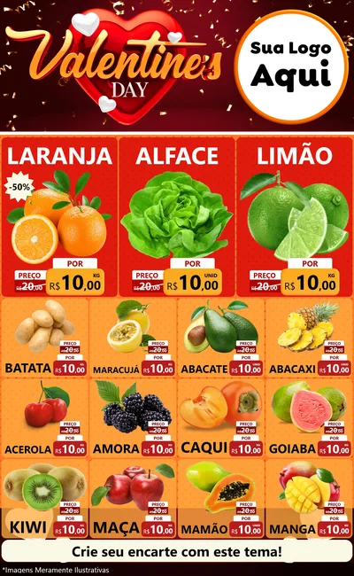 Modelo de Encarte para Encarte Grande com o tema Valentine's Day para Hortifrúti