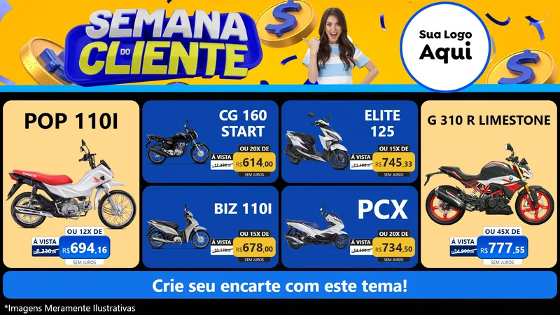 Modelo de TV para TV Horizontal com o tema Semana do Cliente para Concessionaria de Motos