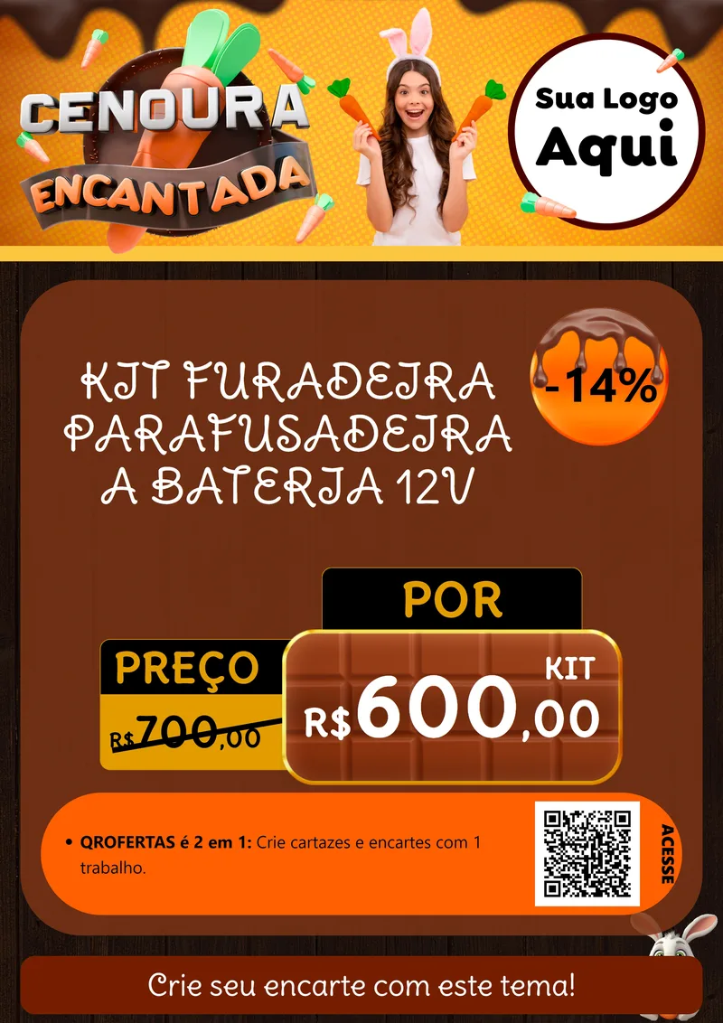Modelo de Cartaz para Cartaz A4 Vertical com o tema Cenoura Encantada - Páscoa para Maquinas e Ferramentas