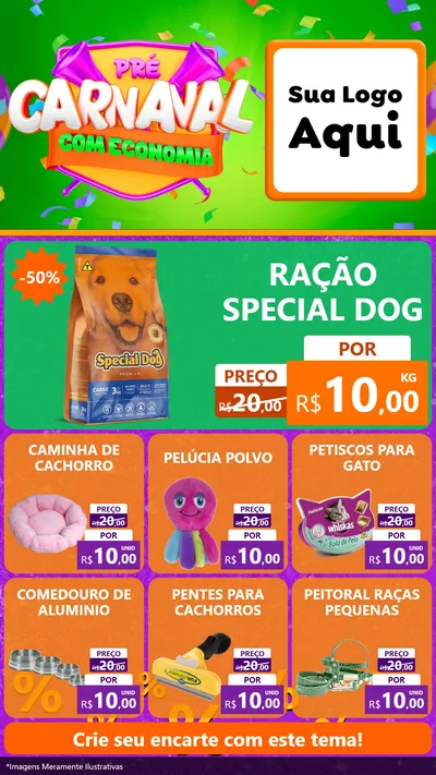 Modelo de Rede Social para Stories com o tema Pré-Carnaval Com Economia para Pet Shop
