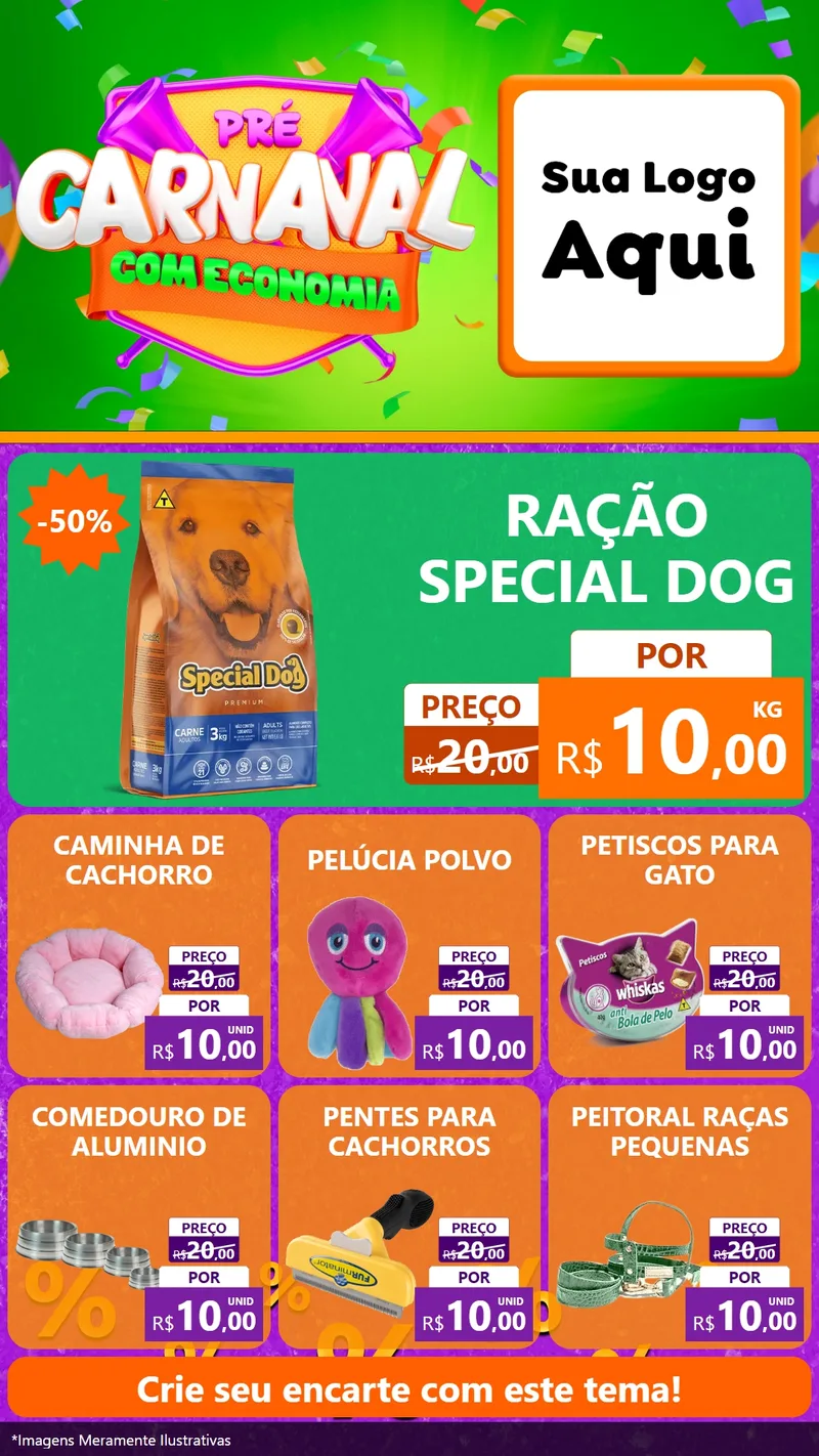 Modelo de Rede Social para Stories com o tema Pré-Carnaval Com Economia para Pet Shop