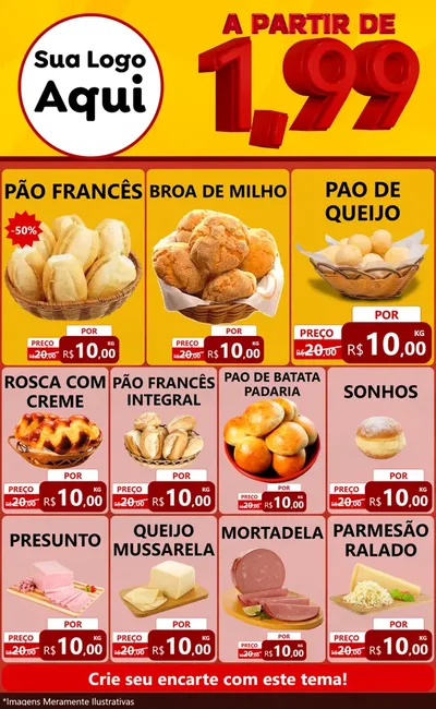 Modelo de Encarte para Encarte Grande com o tema A Partir de Um e Noventa e Nove - 1,99 para Padaria
