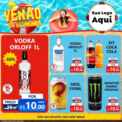 Modelo de Rede Social para Feed Facebook com o tema Verão da Economia para Distribuidora de bebidas