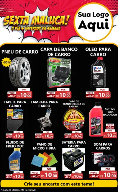 Modelo de Encarte para Encarte Grande com o tema Sexta Maluca! para Auto peças