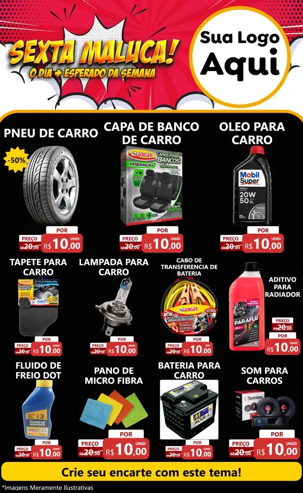 Modelo de Encarte para Encarte Grande com o tema Sexta Maluca! para Auto peças