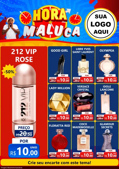 Modelo de Encarte para Encarte A4 Vertical com o tema Hora Maluca para Perfumes