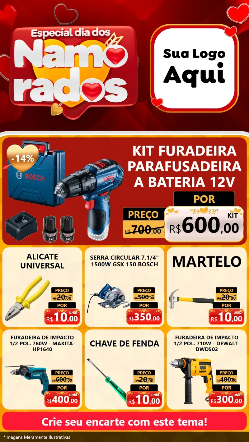 Modelo de Rede Social para Stories com o tema Especial Dia dos Namorados para Maquinas e Ferramentas