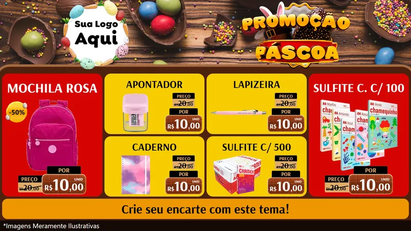 Modelo de TV para TV Horizontal com o tema Promoção Páscoa para Papelaria