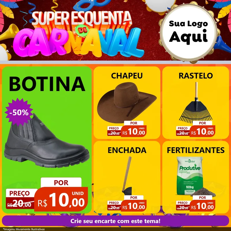 Modelo de Rede Social para Feed Facebook com o tema Super Esquenta de Carnaval para Agropecuária