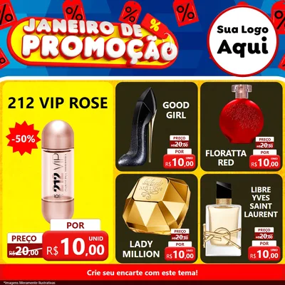Modelo de Rede Social para Feed Facebook com o tema Janeiro de Promoção para Perfumes