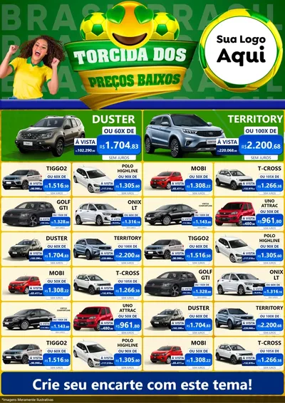 Modelo de Encarte para Encarte A4 Vertical com o tema Torcida dos Preços Baixos - Copa para Concessionaria de Carros
