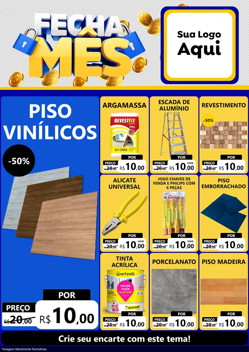 Modelo de Encarte para Encarte A4 Vertical com o tema Fecha Mês para Material para Construção