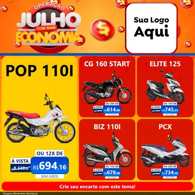 Modelo de Rede Social para Feed Facebook com o tema Operação Julho Com Mais Economia para Concessionaria de Motos