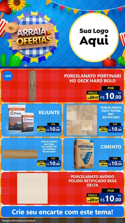 Modelo de TV para TV Vertical com o tema Arraiá de Ofertas para Pisos e revestimentos