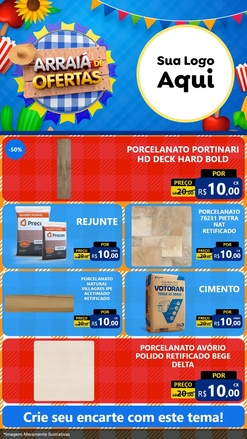 Modelo de TV para TV Vertical com o tema Arraiá de Ofertas para Pisos e revestimentos