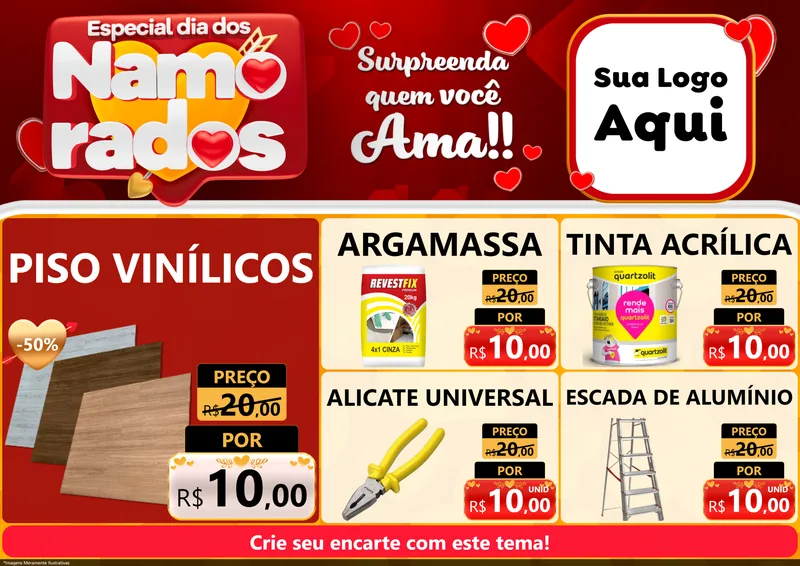 Modelo de Encarte para Encarte A4 Horizontal com o tema Especial Dia dos Namorados para Material para Construção