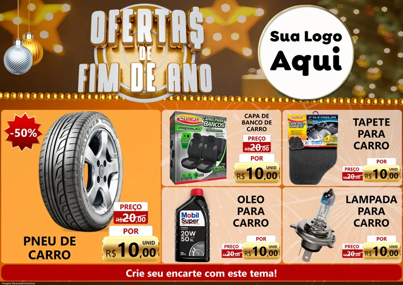 Modelo de Encarte para Encarte A4 Horizontal com o tema Ofertas de Fim de Ano para Auto peças