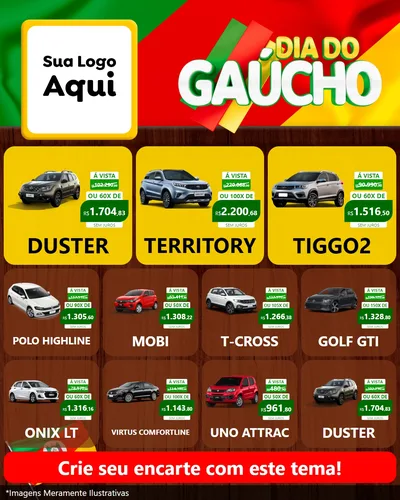 Modelo de Rede Social para Feed Instagram com o tema Dia do Gaúcho para Concessionaria de Carros